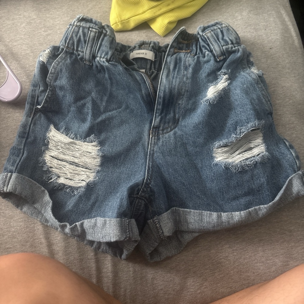 Forever 21 Blue Distressed Jean Shorts